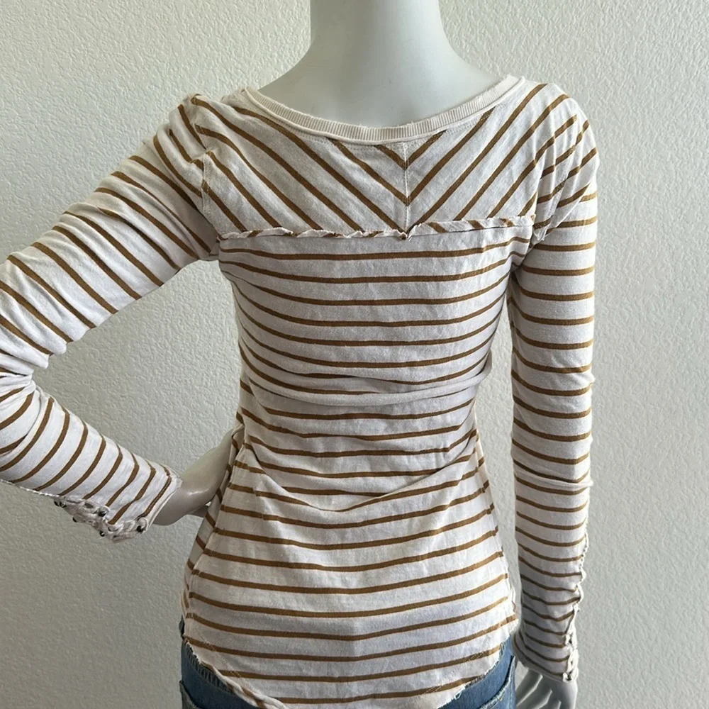 Free People Mustard Tuscaloosa Hard Candy Henley with Beaded Crocheted Cuffs